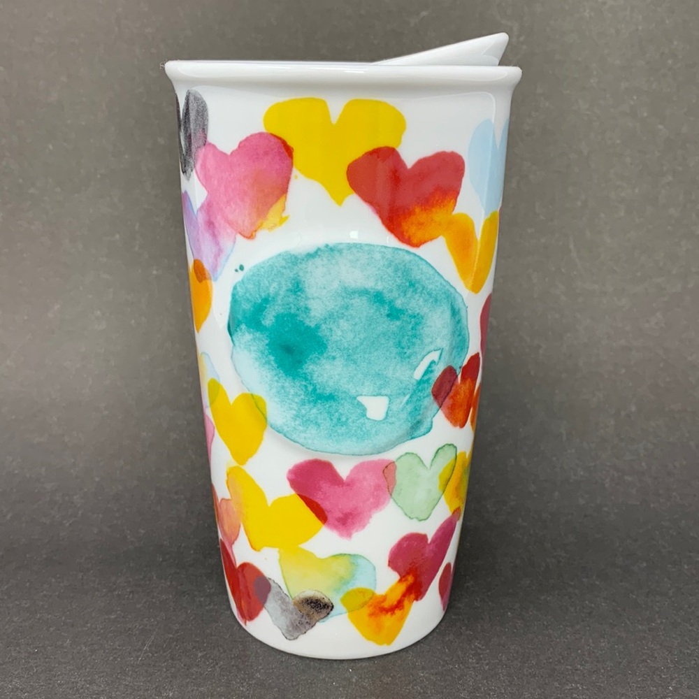Starbucks 2015 Watercolor Hearts Dot Ceramic Tumbler 10oz
